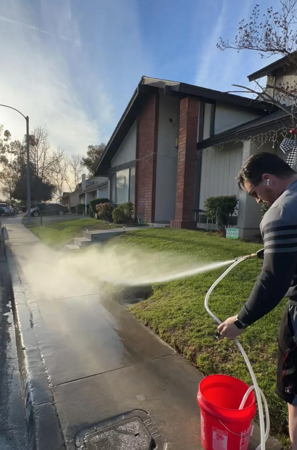Pressure washing front walkway