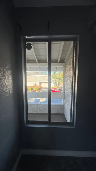 Dark-framed glazed door